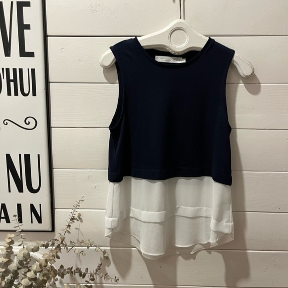 CONTEMPORAINE SIMONS White & navy top size M